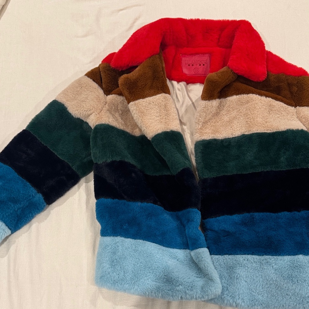 Blank NYC Multicolor Striped Faux Fur Jacket